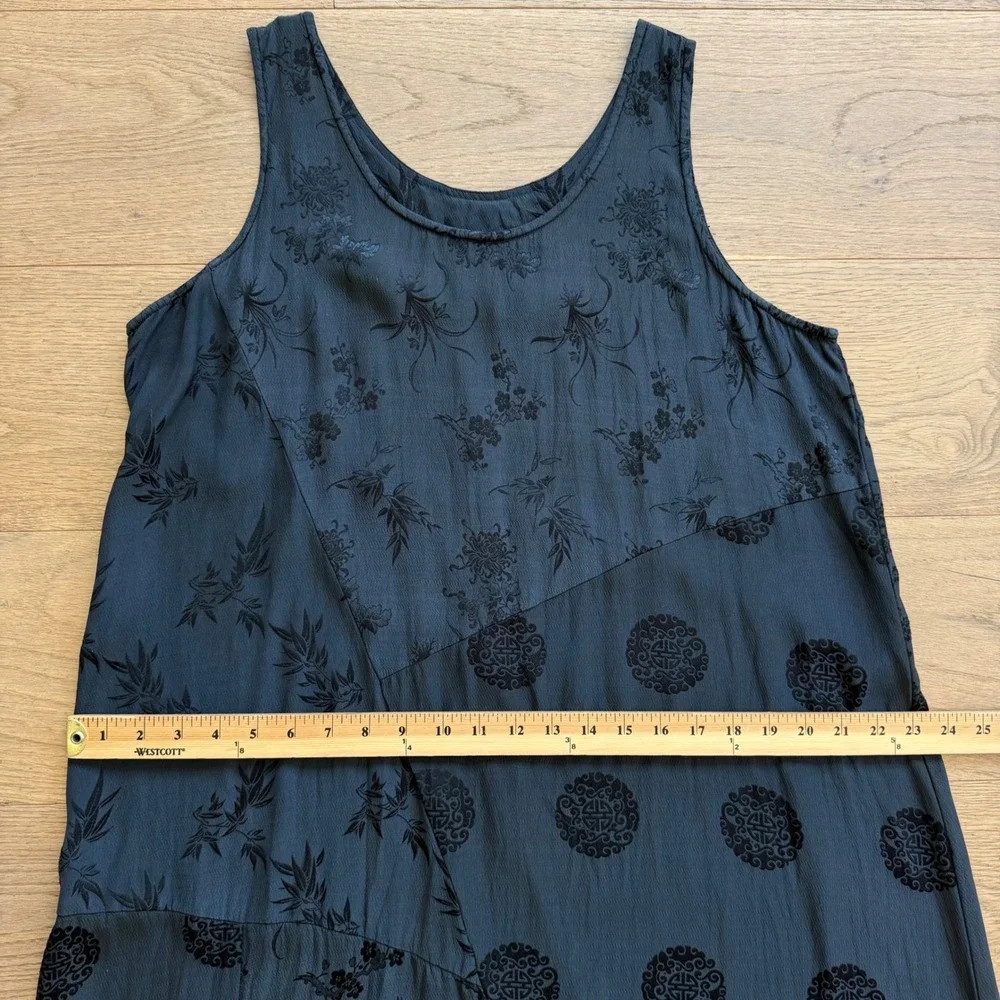 Citron Santa Monica Silk Burnout Velvet Floral Maxi Dress Black Sleeveless L